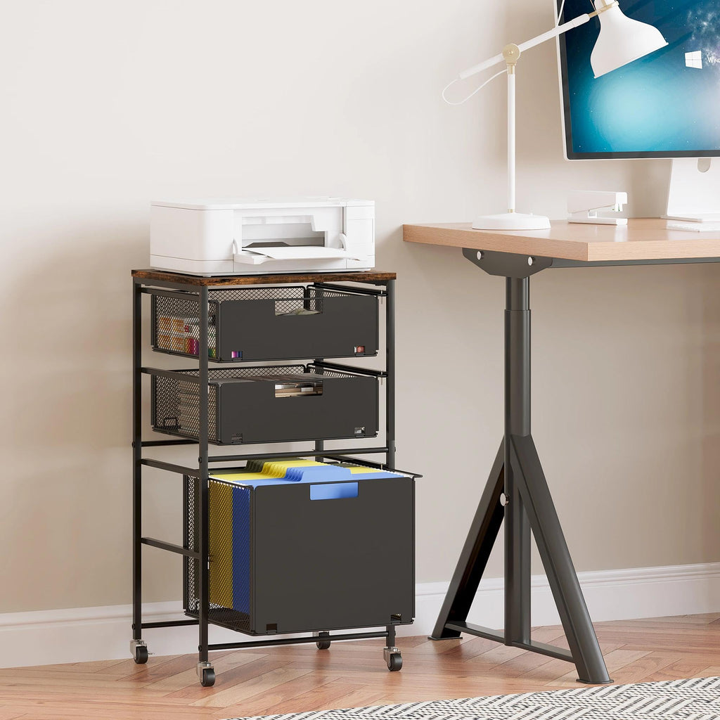 Black 3 Drawer Rolling File Cabinet with Printer Stand D298567