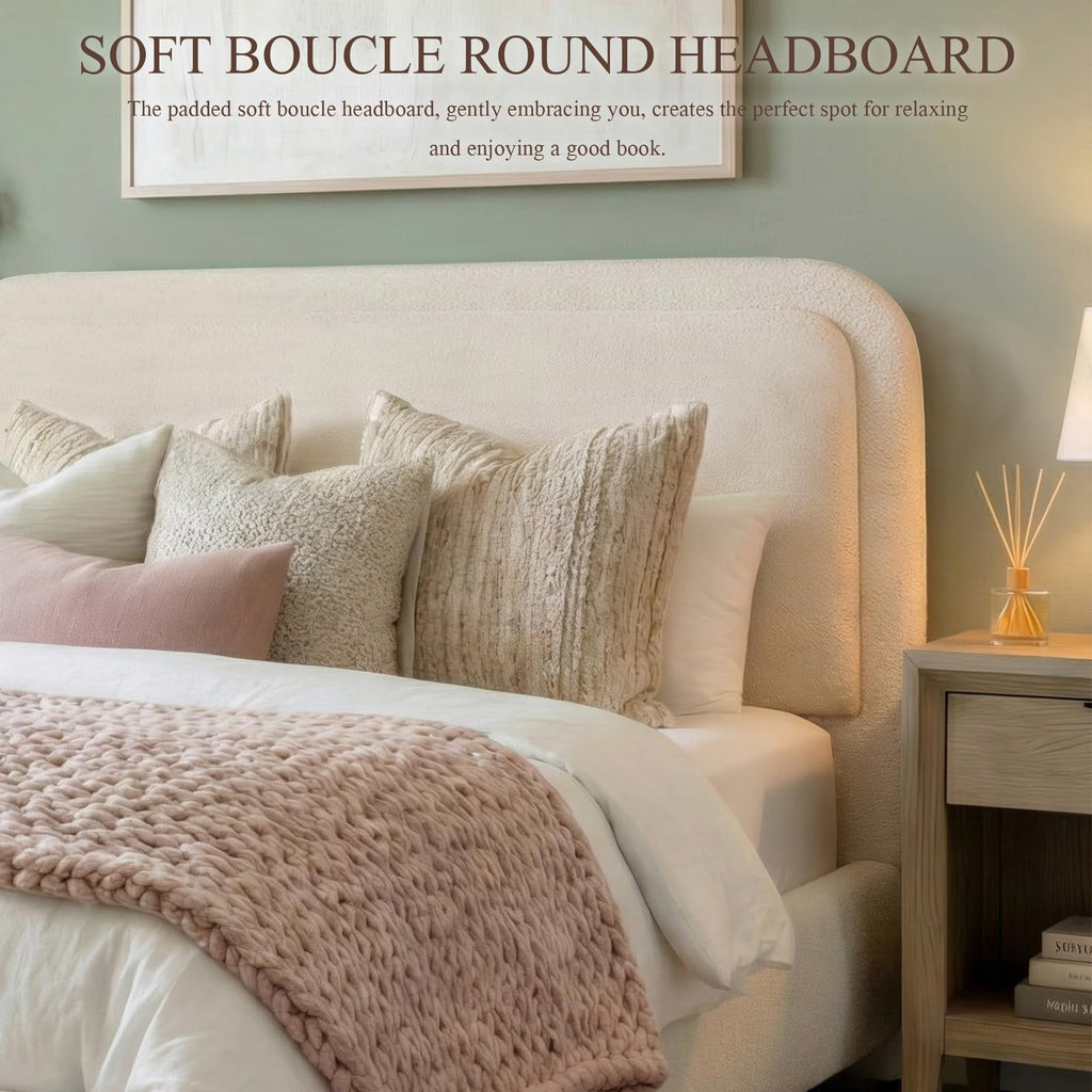 Queen Size Bed Frame with Headboard Beige W393339