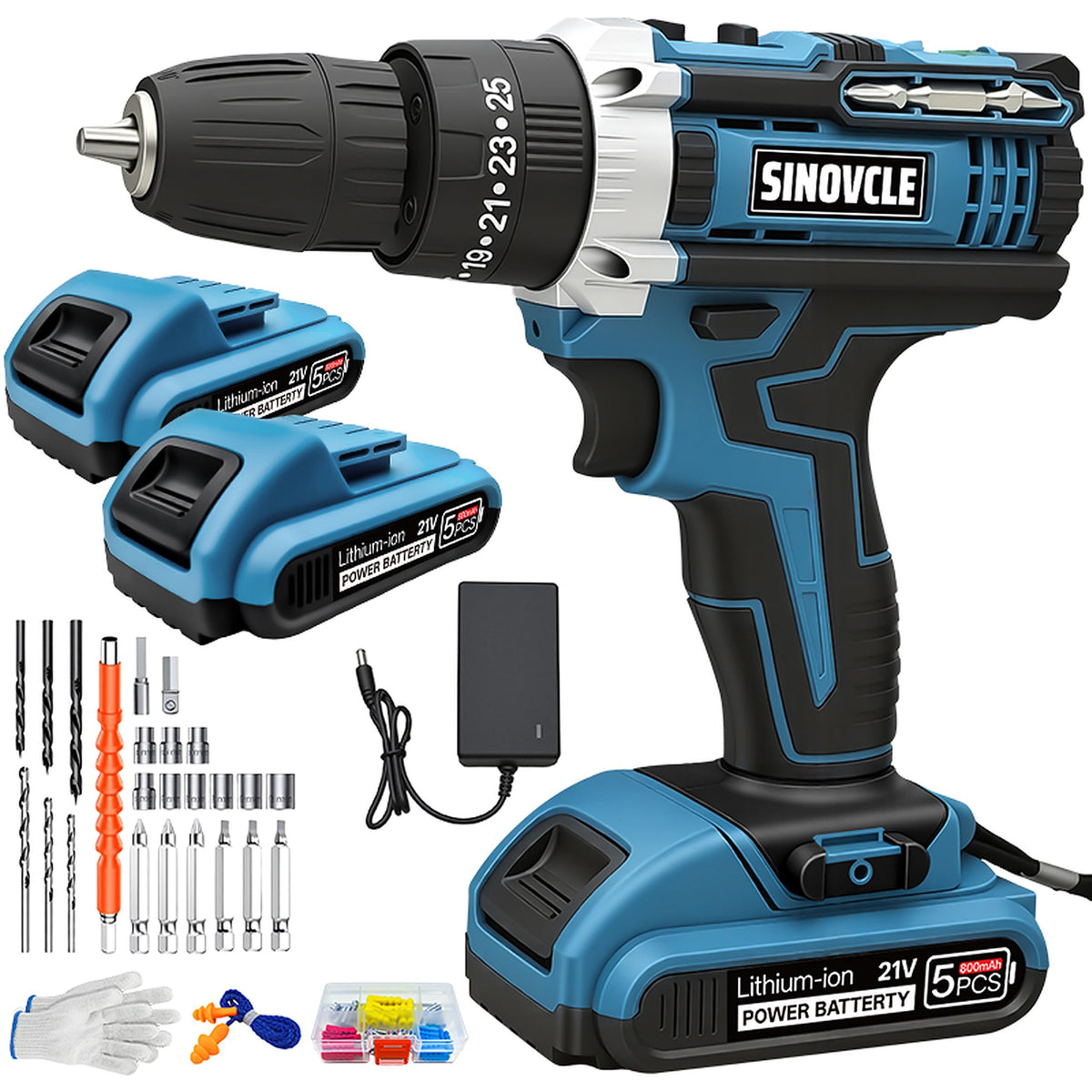21V Cordless Drill, 2 Batteries, 50Nm Torque, 30-Piece Kit S168