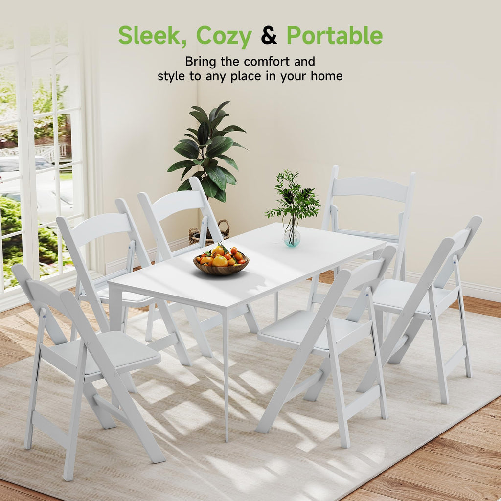 White Resin Folding Chairs with Cushion, 10 Pack Y2450