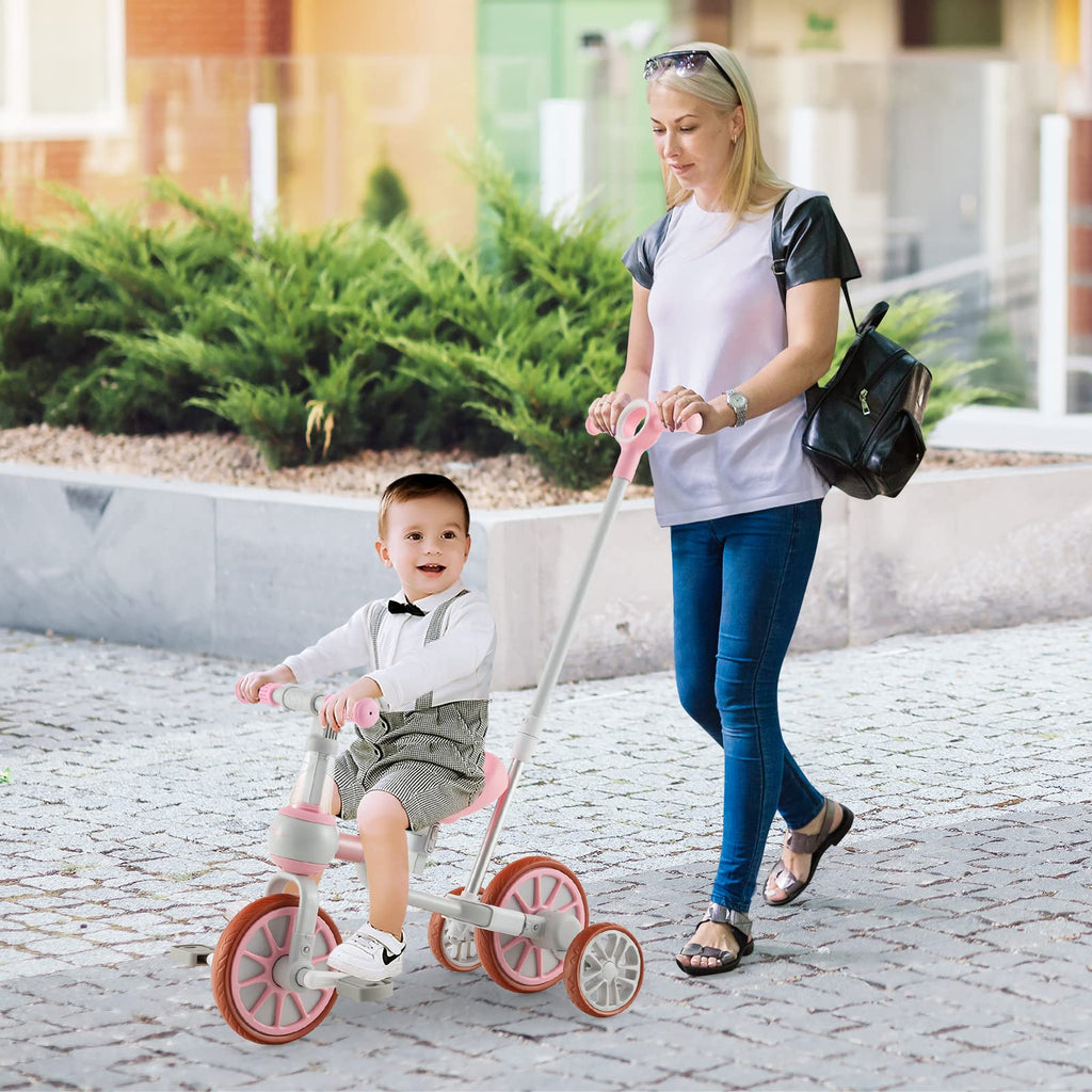 4 in 1 Tricycle with Adjustable Seat & Push Handle, Removable Pedals & Training Wheels, Pink S897731
