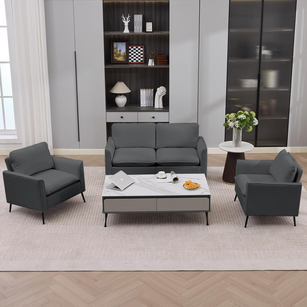 Light Gray Leather Upholstered Sofa Loveseat Two-Pack X356