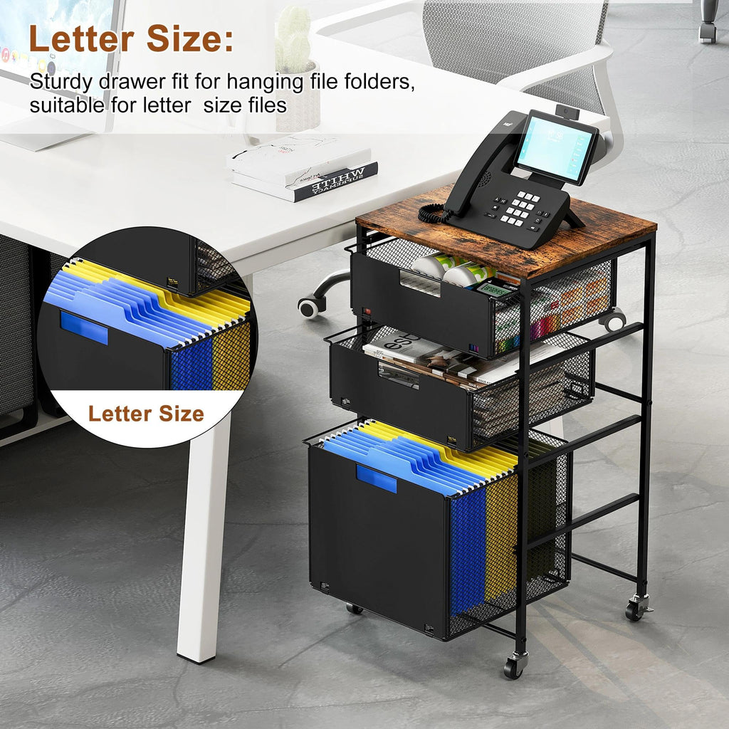 Black 3 Drawer Rolling File Cabinet with Printer Stand D298567