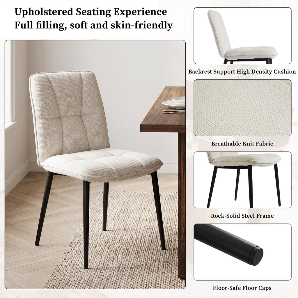 7 Piece Dining Table Set with 6 Beige Knit Fabric Chairs R97248