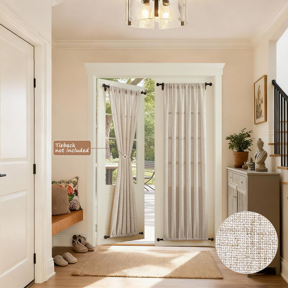 Linen Semi Sheer Door Curtain, 25 x 72 Inches, Natural, 1 Panel N9251
