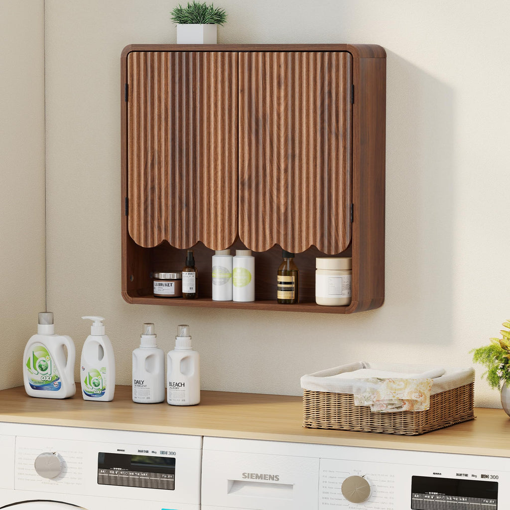 Walnut Fluted Bathroom Wall Cabinet D802313