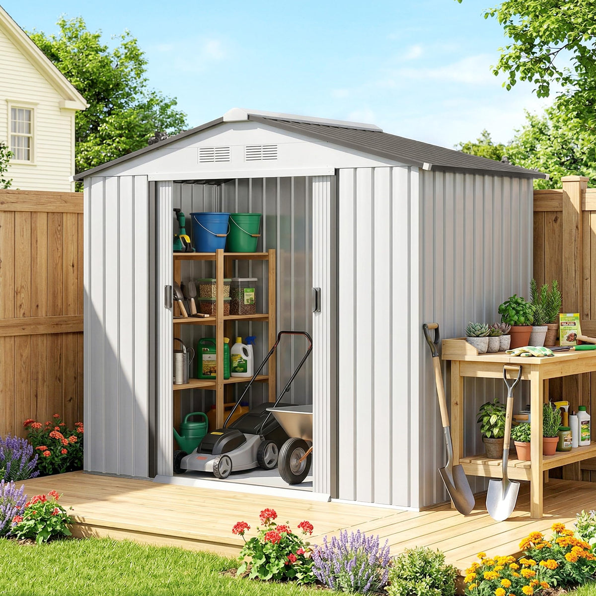 7' x 4' Metal Outdoor Storage Shed P375919