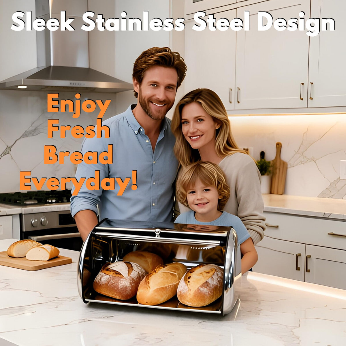 Large Stainless Steel Bread Box with Window & Air Vents I654554
