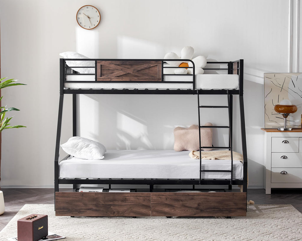 Twin Over Full Metal Bunk Bed with 2 Storage Drawers L69043