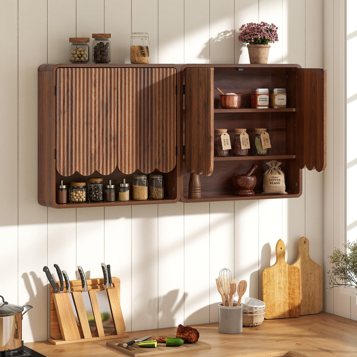 Walnut Fluted Bathroom Wall Cabinet D802313