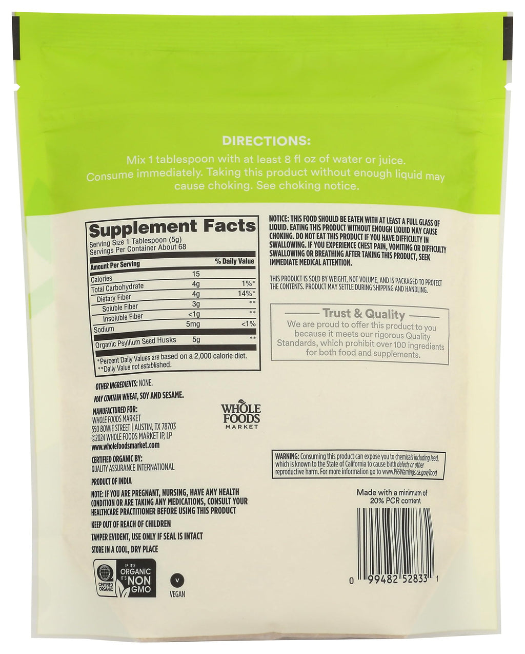 Organic Psyllium Husk 12 Ounce I531