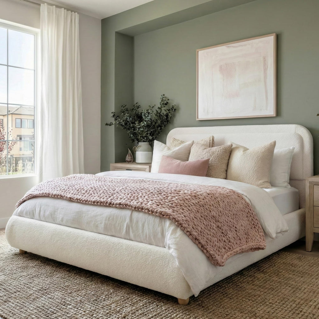 Queen Size Bed Frame with Headboard Beige W393339