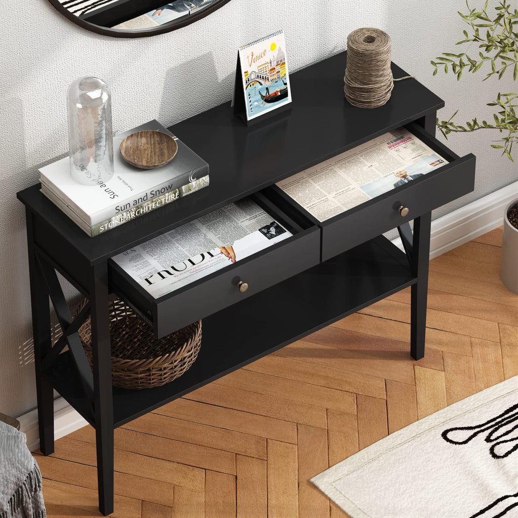 39" Entryway Table with Drawers and Storage Shelf W115