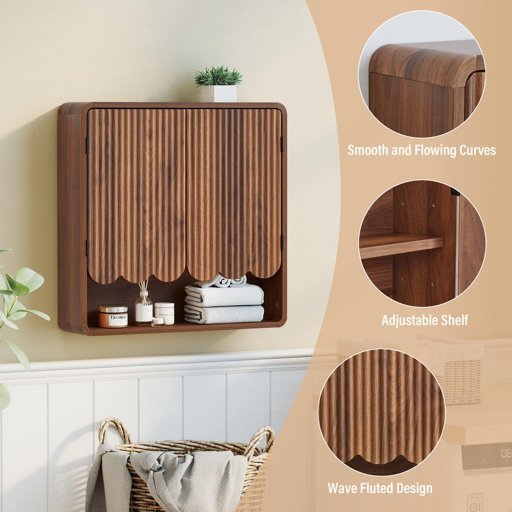 Walnut Fluted Bathroom Wall Cabinet D802313