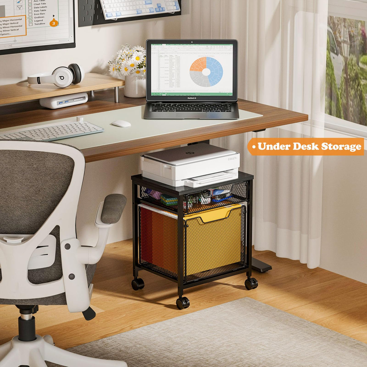 Rolling File Cabinet Cart with Storage Drawer and Lockable Wheels V745206