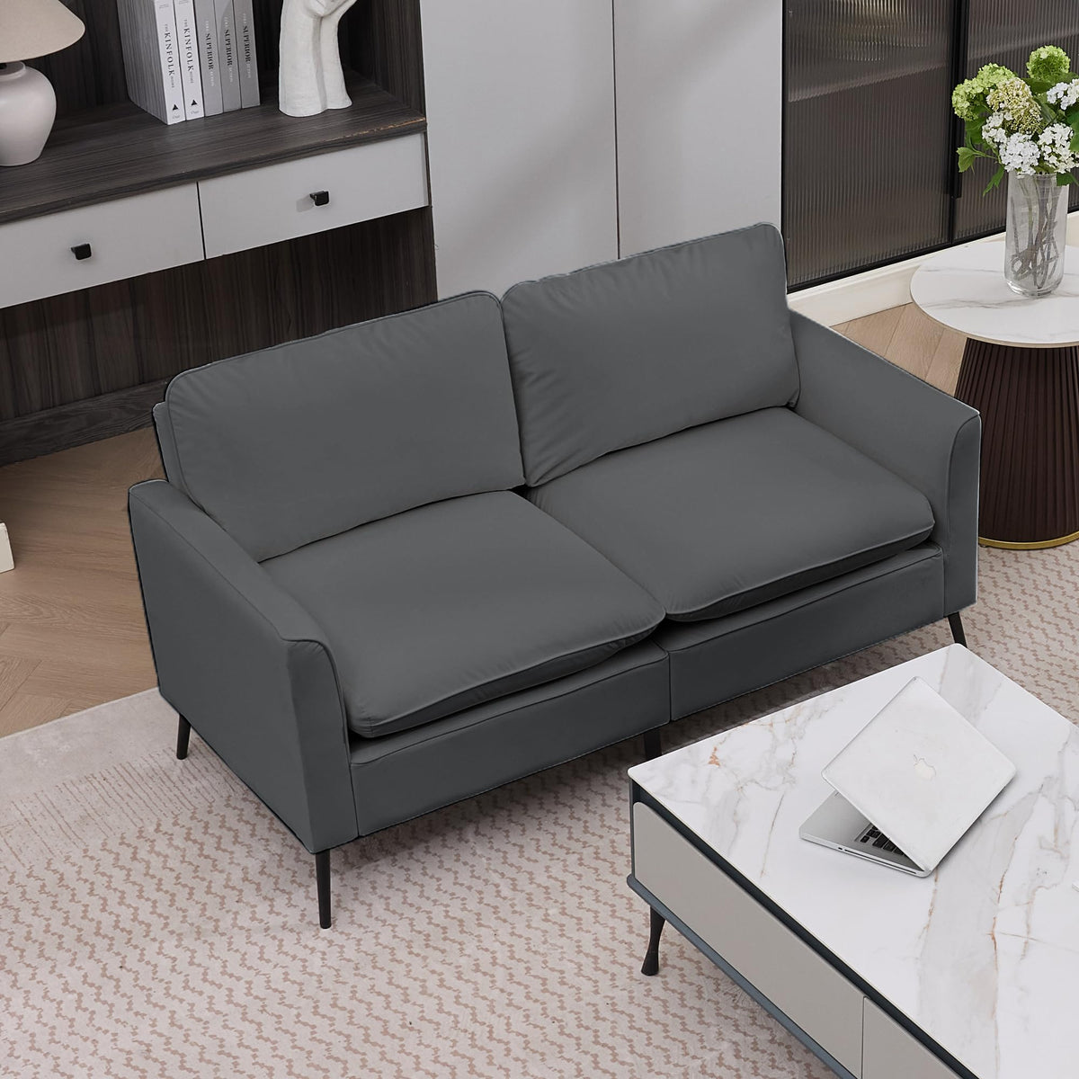Light Gray Leather Upholstered Sofa Loveseat Two-Pack X356