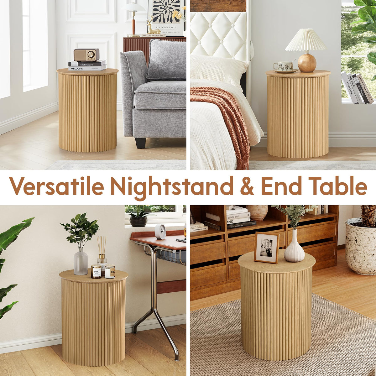 Small Round Wood Side Table Set of 2 O299583