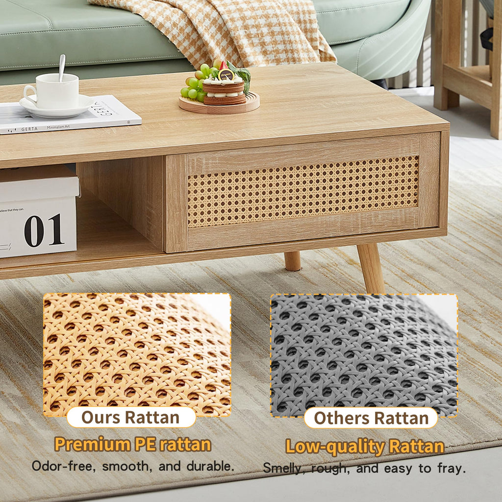 Rattan Coffee Table with Sliding Door Storage Y1932