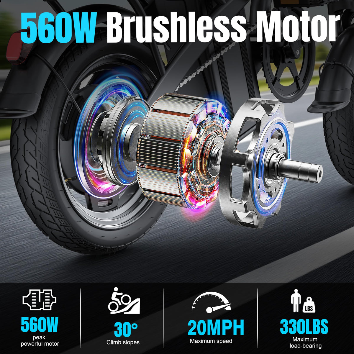 560W 20MPH 32 Miles Range 48V 10Ah 14" Foldable Electric Bike S8221