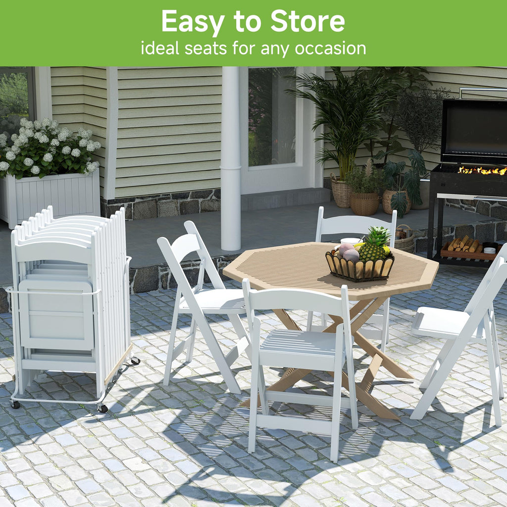 White Resin Folding Chairs with Cushion, 10 Pack Y2450