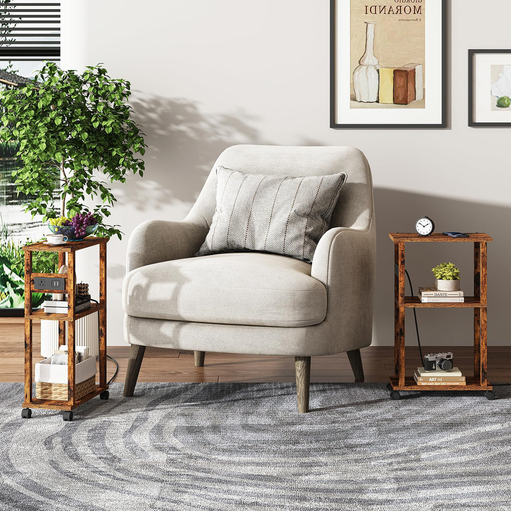 Small Narrow Side Table with Charging Station I251