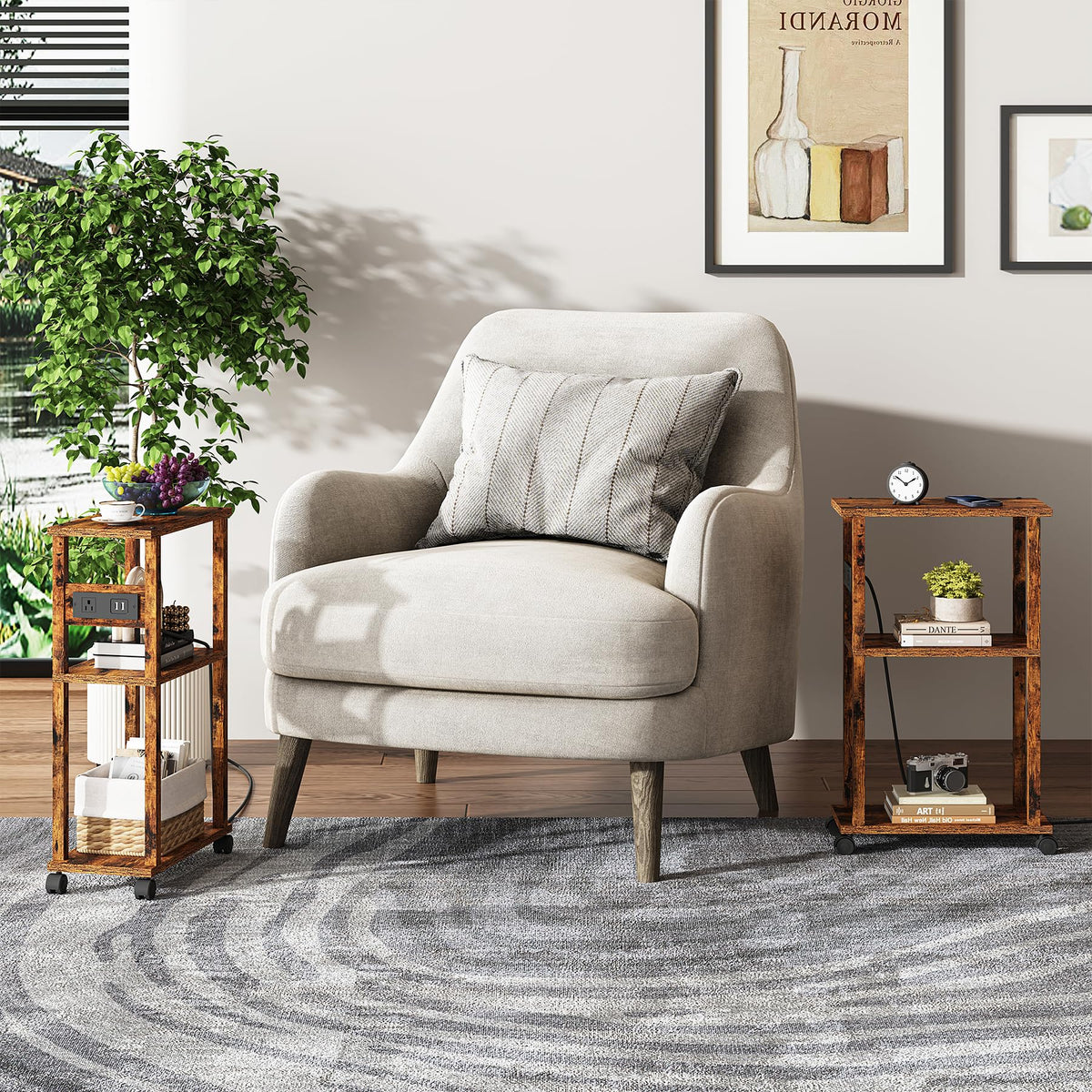 Small Narrow Side Table with Charging Station I251