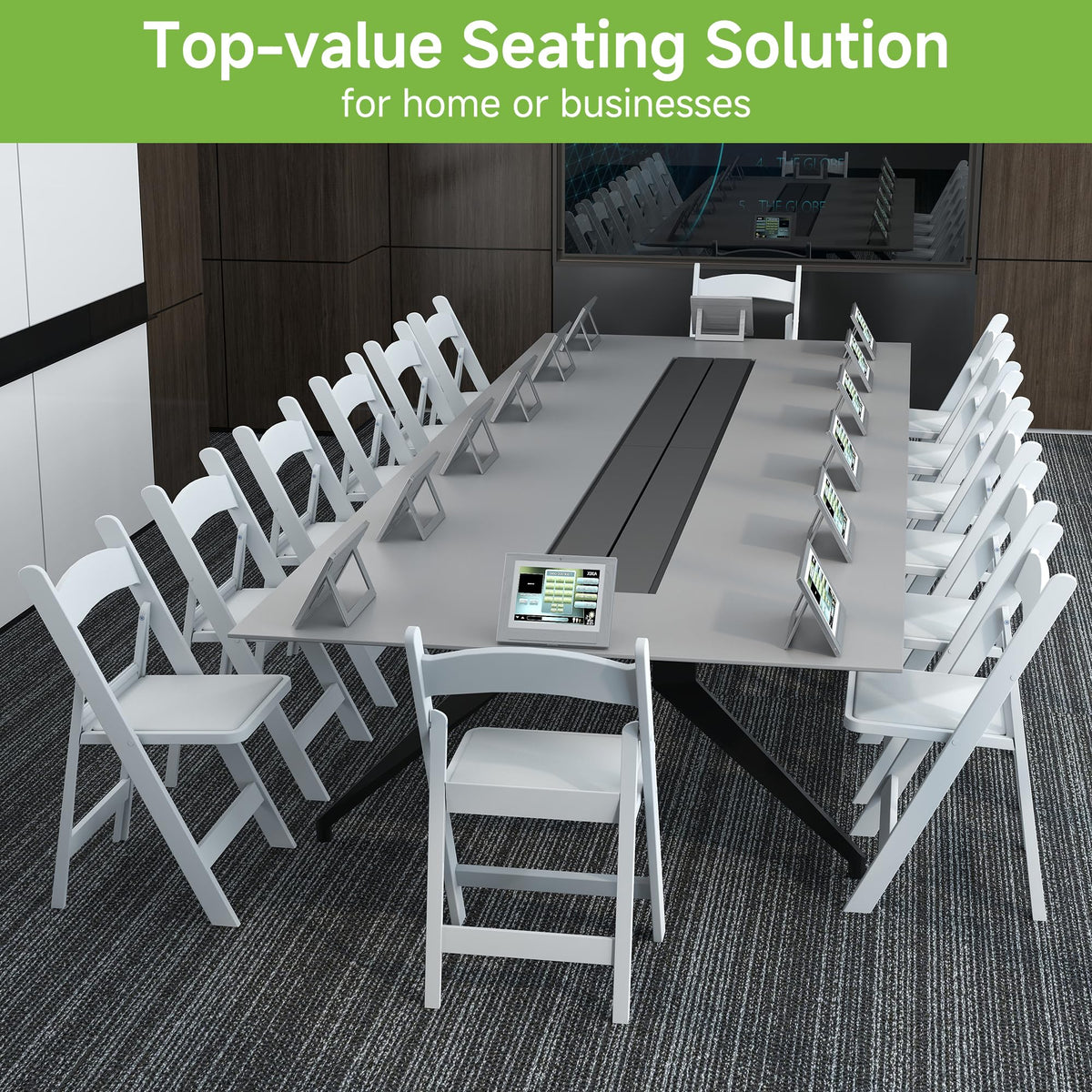 White Resin Folding Chairs with Cushion, 10 Pack Y2450