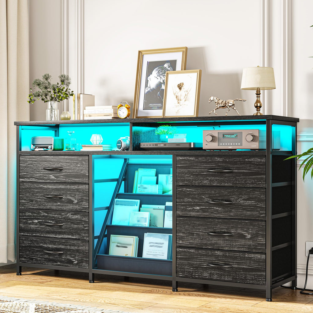 55" W LED Dresser with 8 Drawers & Power Outlet T90646