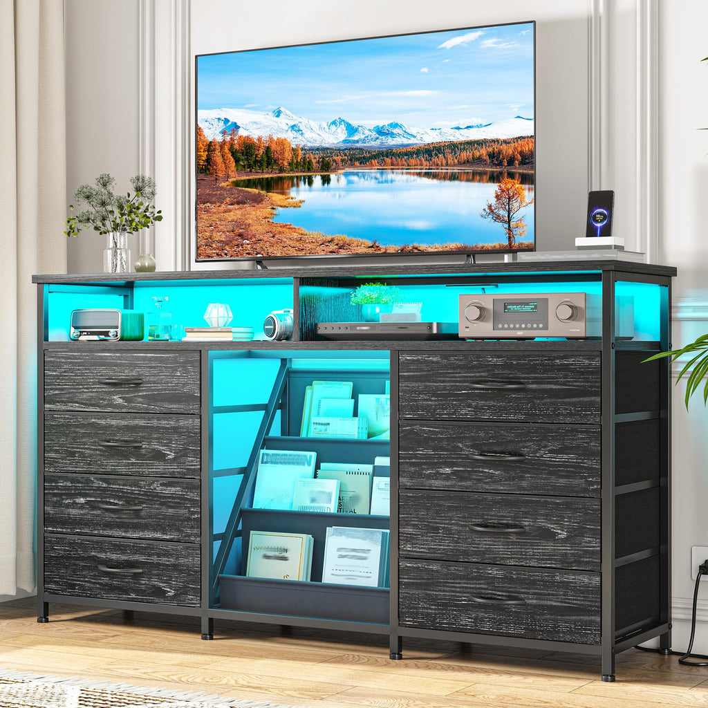 55" W LED Dresser with 8 Drawers & Power Outlet T90646