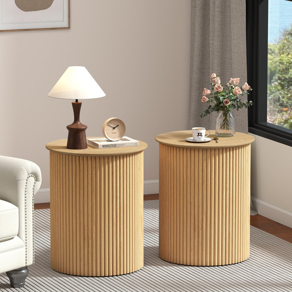 Small Round Wood Side Table Set of 2 O299583