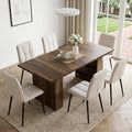 7 Piece Dining Table Set with 6 Beige Knit Fabric Chairs R97248