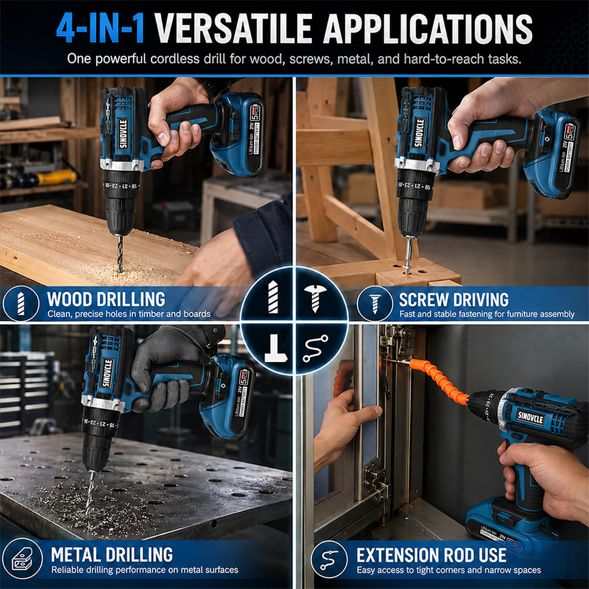 21V Cordless Drill, 2 Batteries, 50Nm Torque, 30-Piece Kit S168