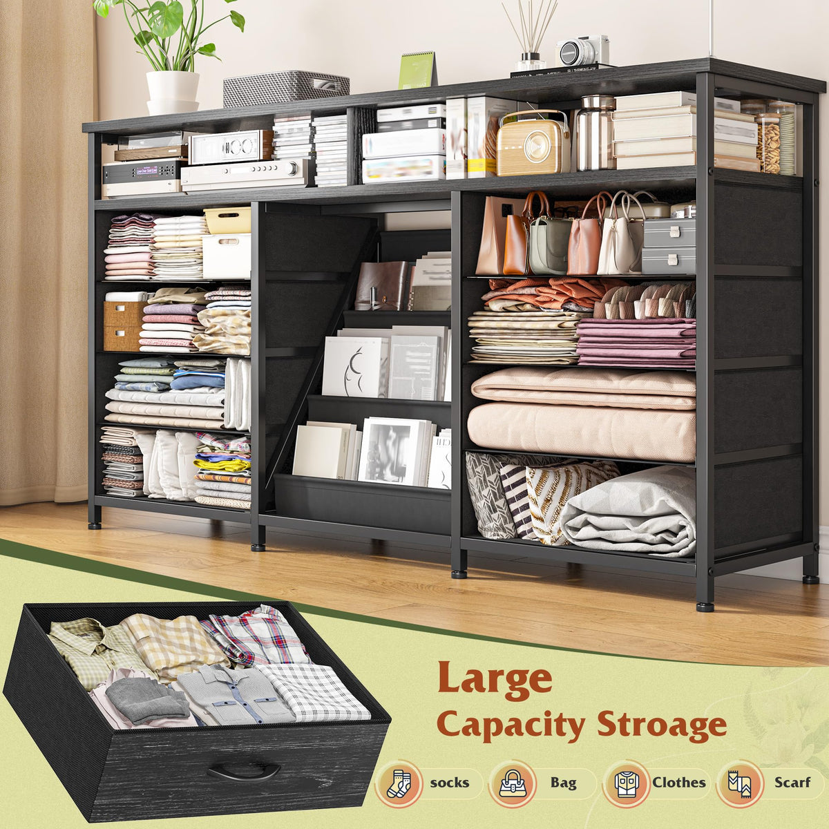 55" W LED Dresser with 8 Drawers & Power Outlet T90646