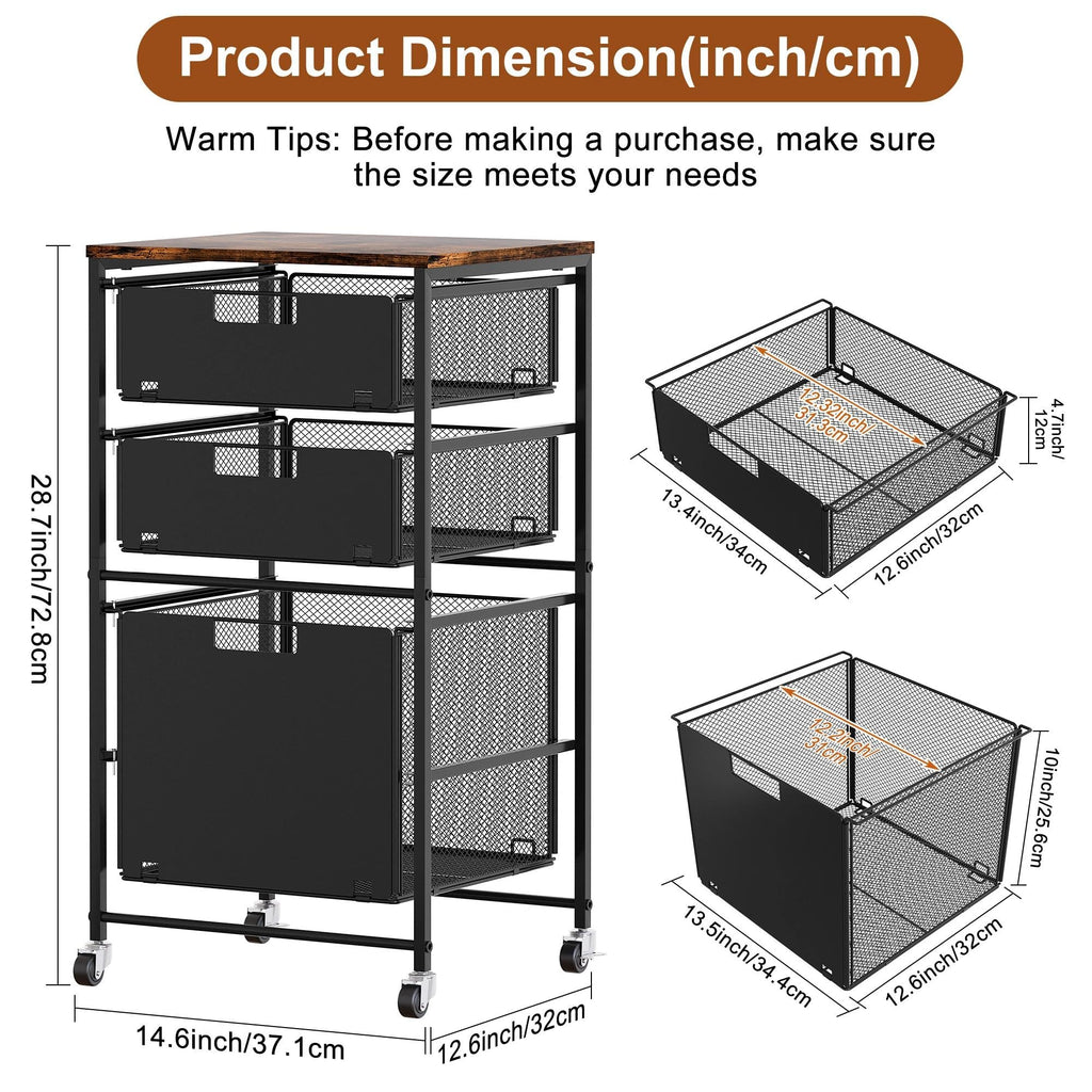 Black 3 Drawer Rolling File Cabinet with Printer Stand D298567