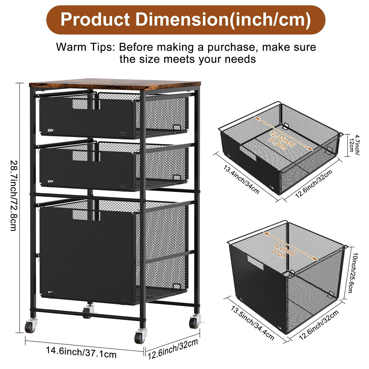 Black 3 Drawer Rolling File Cabinet with Printer Stand D298567